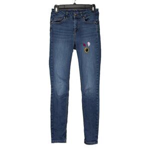 LIU-JO Milano Embroidered/Distressed Stretch Ankle Mid-Rise Skinny Blue Jeans 25